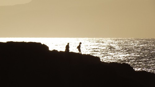 sunset sea summer people water silhouettes crete