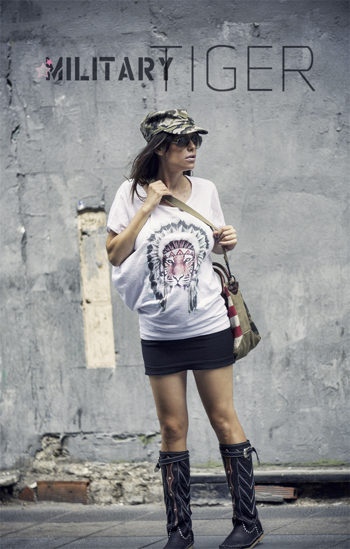 street style barbara crespo military tiger tshirt the corner shop hector boots fashion blogger outfit blog de moda