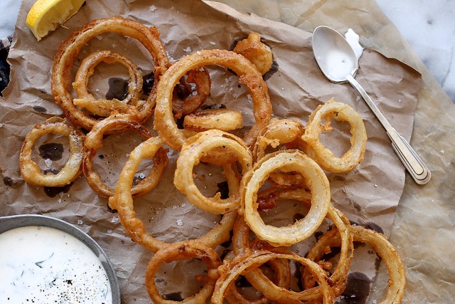 Beer Battered Onion Rings with Buttermilk Ranch Dip