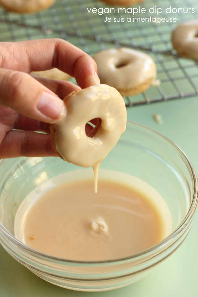 Vegan maple dip donuts for animal-product-free Canadian goodness.