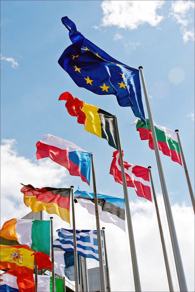 The EU flags in Strasbourg