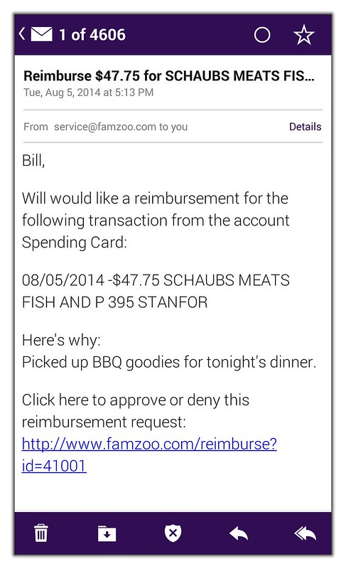 Reimbursement request email.