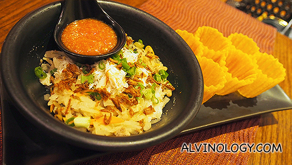 Kueh Pie Tee - top hat pastry cups filled with shredded sweet turnip served with crab meat and accompanied with homemade chili dip 
