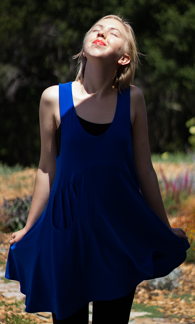 royal blue asymmetrical dress, made in Canada by Sympli