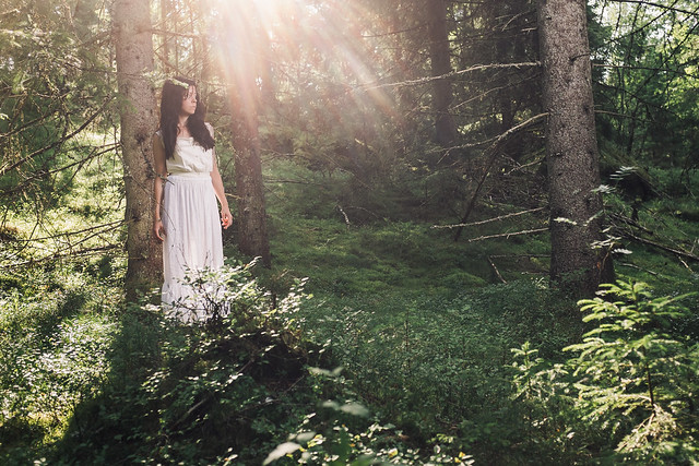 White dress in forest