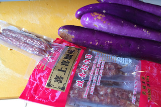 Eggplant Chinese Sausage - eggplant and sausages