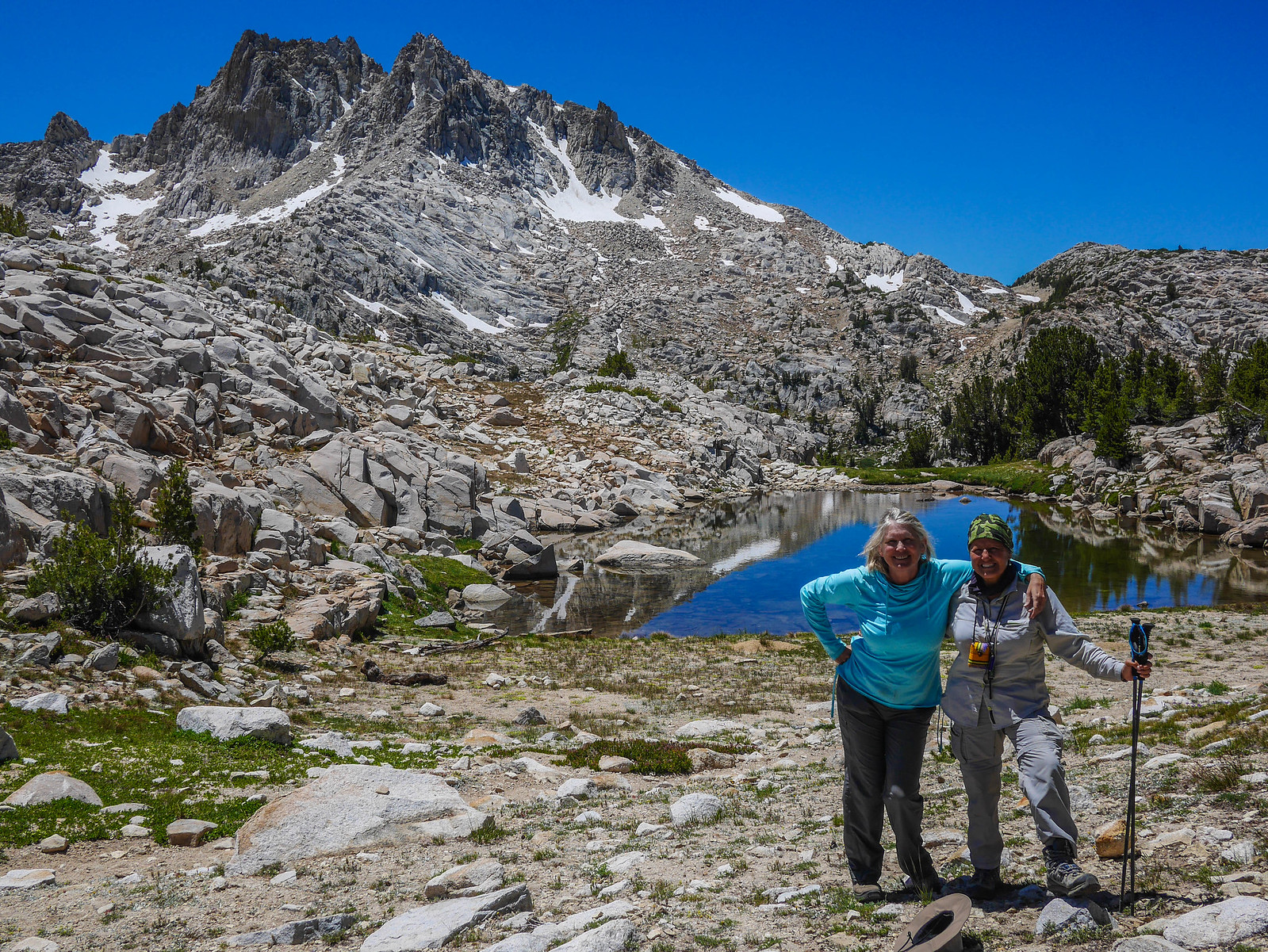 I gave these lovely women $20 so they could make their trip better by heading out via Reds Meadow instead of backtracking the way they'd come. We exchanged addresses and they mailed me a card and paid me back! Trail magic :)