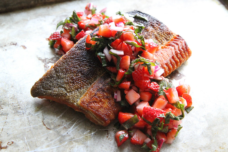 Crispy Salmon with Strawberry Basil Salsa