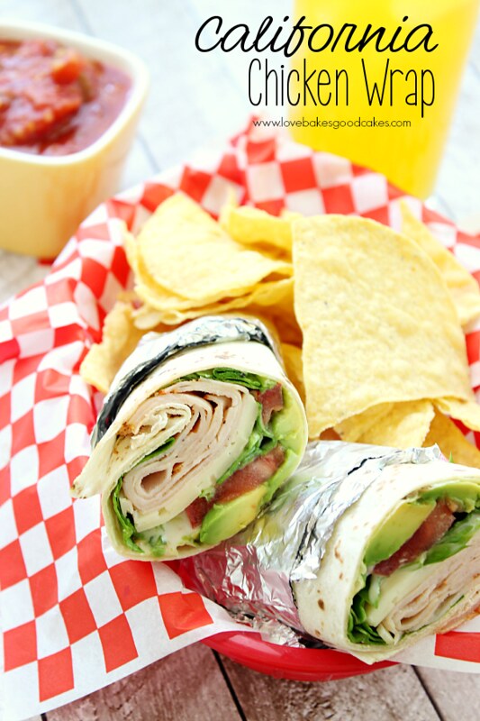 California Chicken Wrap with tortilla chips.