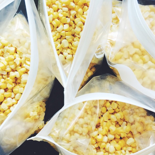 Freezing corn is one of the easiest ways to preserve summer produce! Simply remove kernels, blanch and shock, drain, and freeze in ziplock bags. I put up 8 cups (from 1 dozen ears) in 20 minutes for only $5.