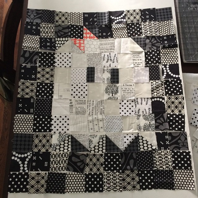 Laying out one of my #boosandghouls quilt blocks. I meant to have more finished, but I hab a colb.