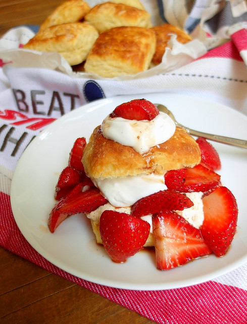 All-Butter Angel Biscuits made into strawberry short cake