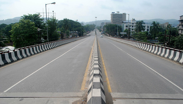 A deserted road in Guwahati on Thursday due to bandh.