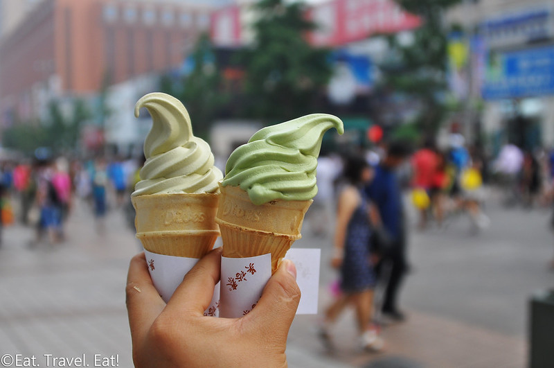 Wuyutai Tea Shop/ Ice Cream- Wangfujing, Dongcheng District, Beijing, China: Jasmine and Matcha Ice Cream Cones