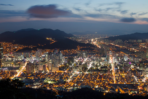 city light mountain night dusk south korea busan pusan 부산
