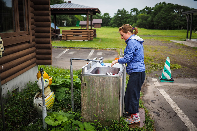 Washing up at the Kayanuma Onsen Campground, Hokkaido, Japan