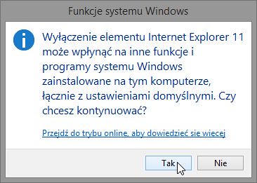 Potwierdzenie usunięcia Internet Explorera