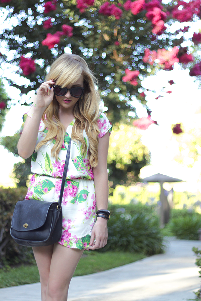 pink and green floral romper