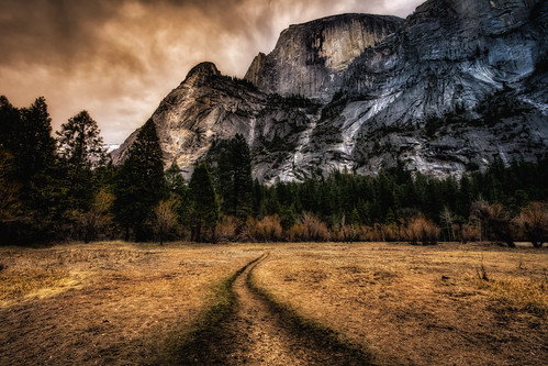 california park trees sky mountain beautiful rock clouds forest rocks path meadow stormy cliffs national yosemite dome half granite