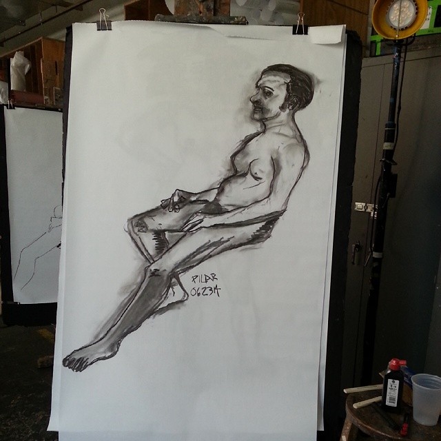 Male Nude II Vine charcoal on paper 36x48 inches (approximate) June 23, 2014  I had a harder time with the long pose (more time = better work, more details). Must learn not to put pressure on myself.   #drawing #onthespot #40minutepose #live #male #nude #