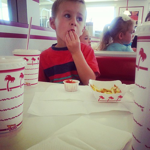 I've been sick with severe stomach and back pains for three days.   Haven't even been able to stand up straight.  Promised this kid lunch out and who knew,  at least right this minute, animal style could cure what aisles me. #howmanypicturesfrominandoutar