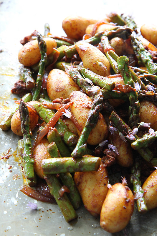 Smoky Potatoes with Asparagus and Chorizo