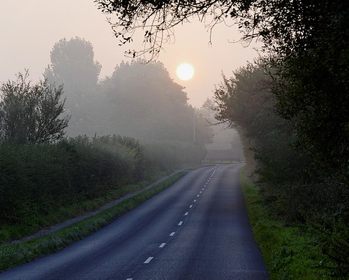 road mist sunrise village verge ditchling