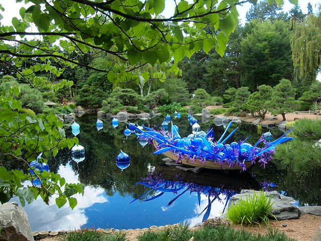 Blue and Purple Boat and Walla Wallas by Dale Chihuly at Denver Botanic Gardens
