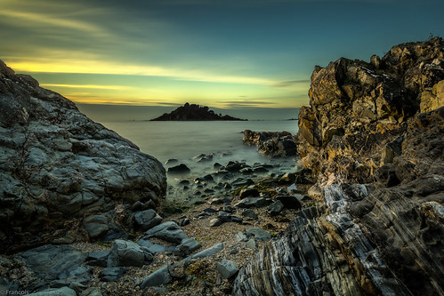 sunset seascape rock island rocks ngc bretagne hd coucherdesoleil landcape 4k barnenez stérec