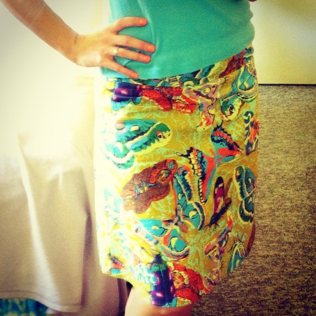 Work outfit today--knee length butterfly skirt from "Sewing by Selena" on Etsy
