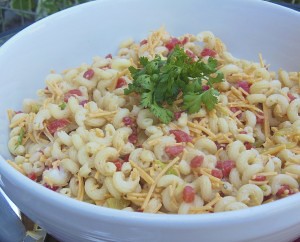 Pimento Pasta Salad in a white bowl.