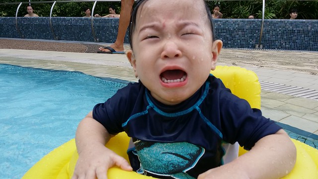 Jerome crying because he HATES the water. 