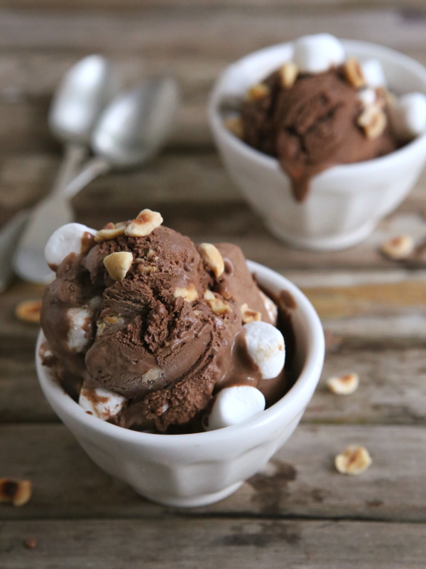 Dark Chocolate Rocky Road Ice Cream with Hazelnuts from completelydelicious.com