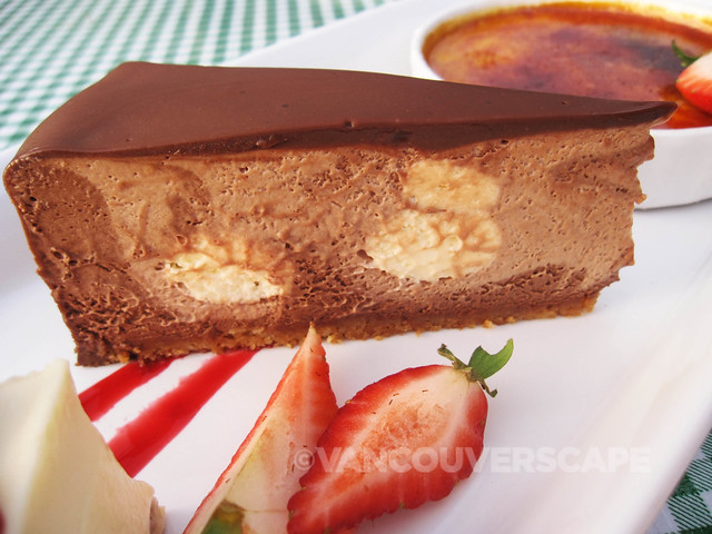 Triple chocolate mousse cake with almond wafter crust