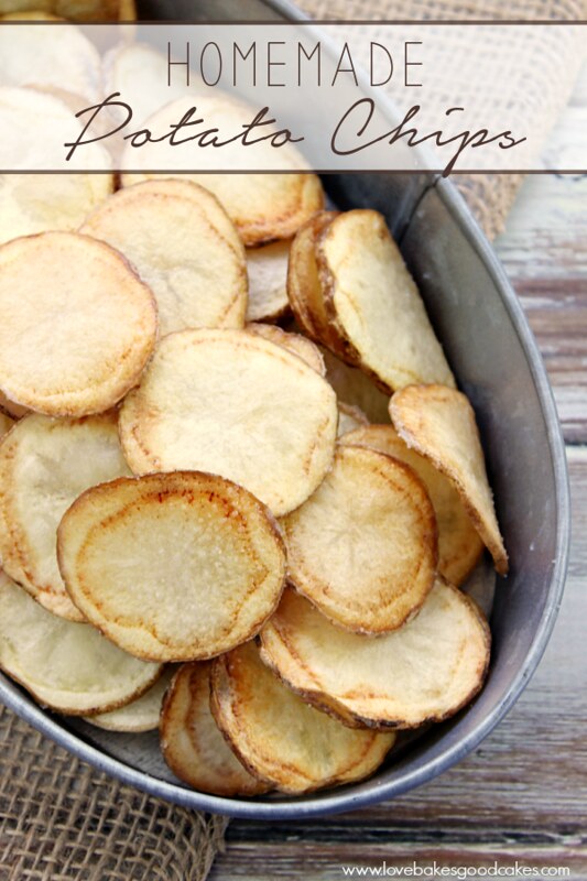 Homemade Potato Chips in a metal bowl.