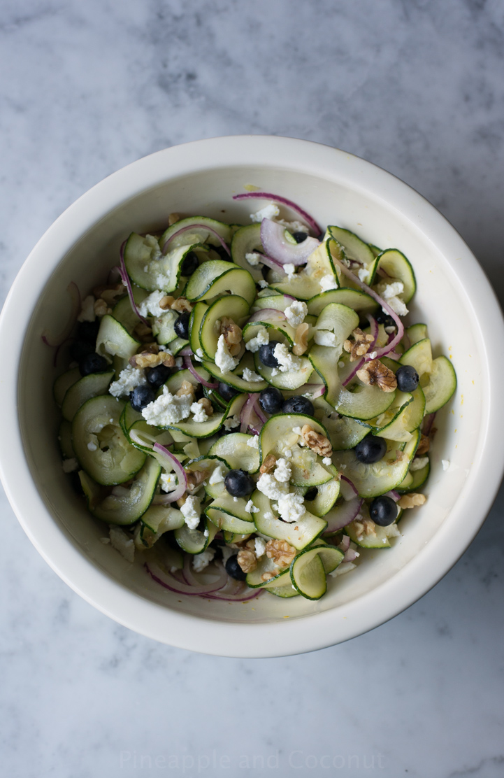 Zucchini Ribbon Salad with walnuts and blueberries www.pineappleandcoconut.com