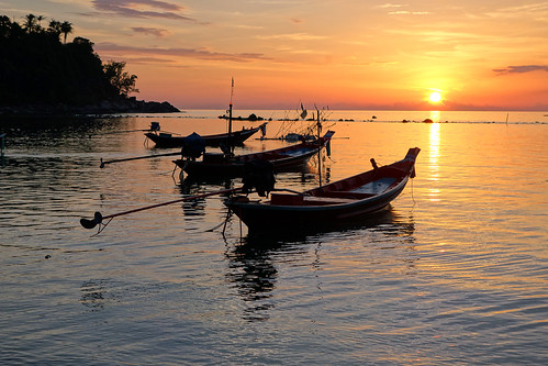 sunset sea sun holiday water thailand boats fishing samui koh