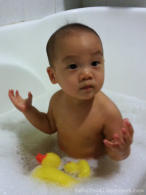 245 Days Old - Darwin in Bathtub with Rubber Duckies