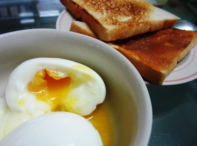 My kaya toast & half-cooked eggs breakfast