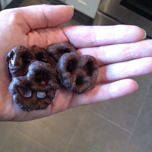 Treat: chocolate covered pretzels #vegan #veganmofo #veganmofo2014