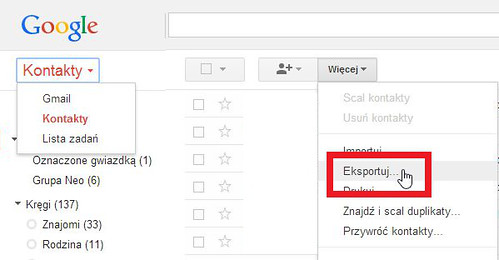 Eksport kontaktów z Gmaila