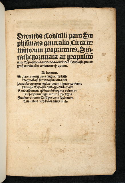 Title-page of Hund, Magnus: Secunda Codicilli pars Sophismata generalia circa terminorum proprietates