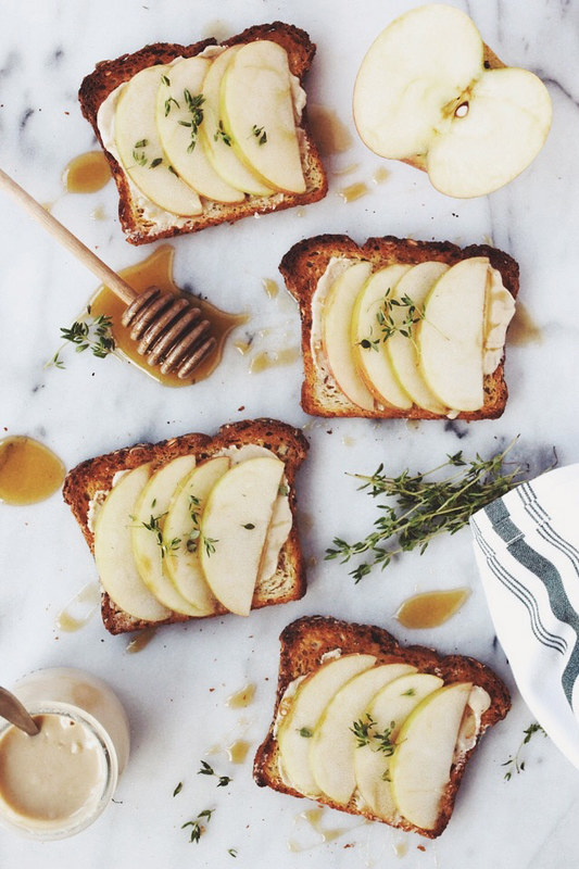 Apple, Tahini Toast with Honey and Thyme