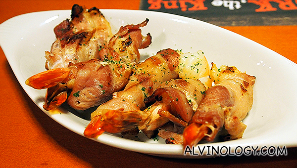 Grilled bacon wrapped prawns - S$15.90