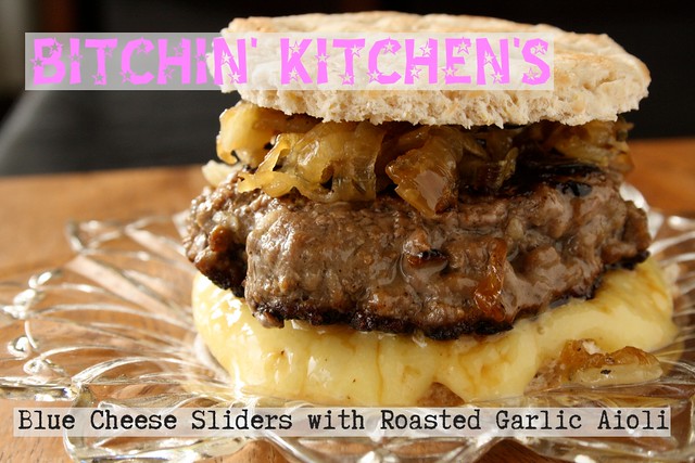 Bitchin Kitchen's Blue-Cheese Burgers & Roasted Garlic Aioli with Canadian Living's Caramelized Onions
