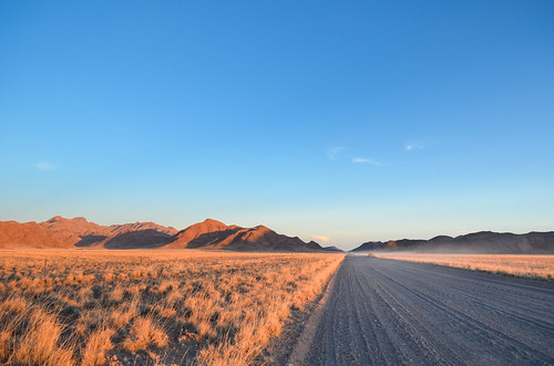 Sunset on the desert gravel roads, Namibia