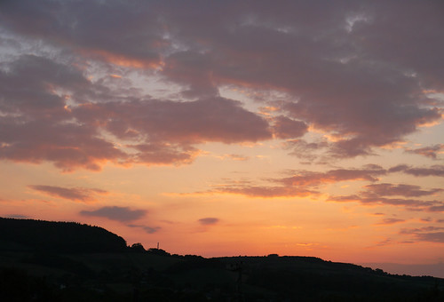 uk sunset england sky orange colour english silhouette clouds rural countryside village midsummer purple britain peach eu dorset land mauve british colourful lovely chideock theparlour louiseenglish doghousefarm