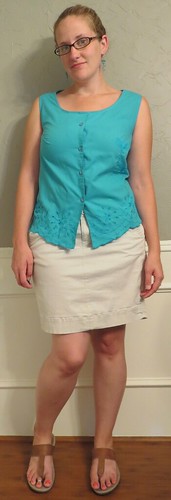Dragonfly Blouse & Khaki Skirt - After