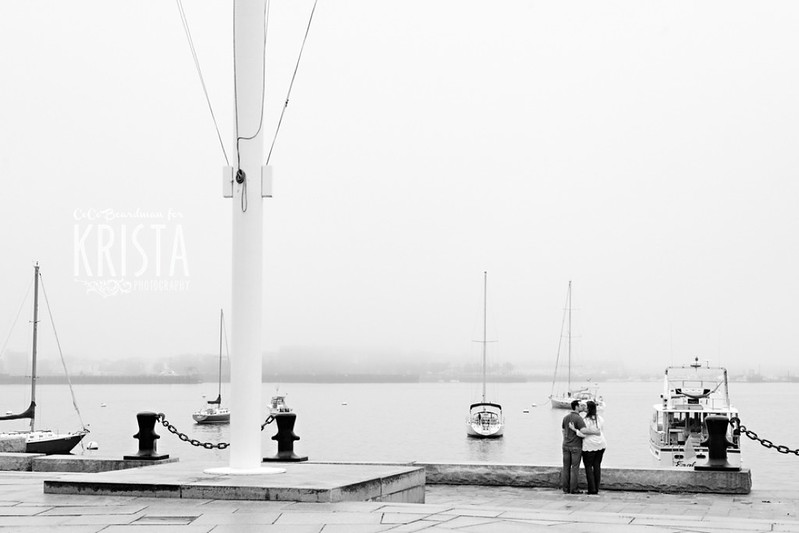 Early morning engagement portrait session at Boston Long Wharf