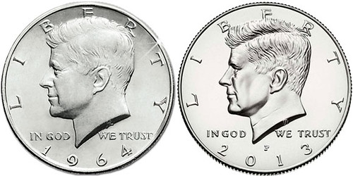 1964 and 2013 Kennedy Half Dollars